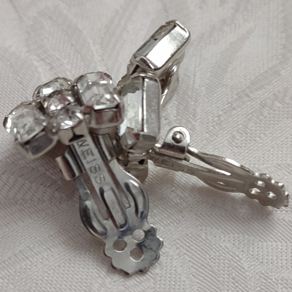Weiss vintage baguette mozaic crystals silver tone clip on earrings - Picture 5 of 7
